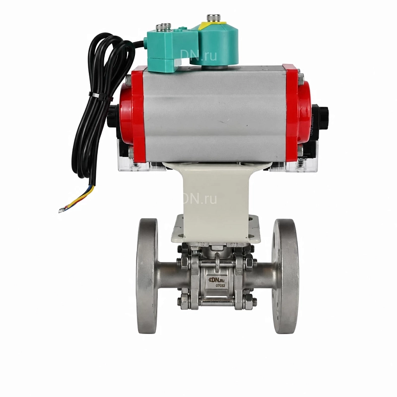 Кран шаровой Ду15 Ру40 полнопроходной, фланцевый, корпус - нержавеющая сталь 304, PTFE, с пневмоприводом PA-SA-052, пневмораспределителем 4M320-08 AC220V и магнитным переключателем ALS200D (BV3131P(3pc)-FP-F-ISO-H)